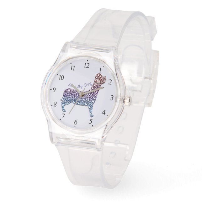 Embossed Indigo Gradient Paw Print Dog Outline Horloge (Hoek)