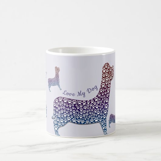 Embossed Indigo Gradient Paw Print Dog Outline Koffiemok (Center)