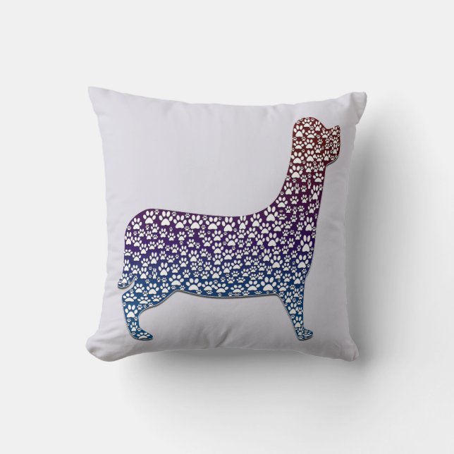 Embossed Indigo Gradient Paw Print Dog Outline Kussen (Voorkant)