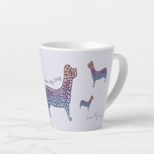 Embossed Indigo Gradient Paw Print Dog Outline Latte Mok (Rechterhoek)