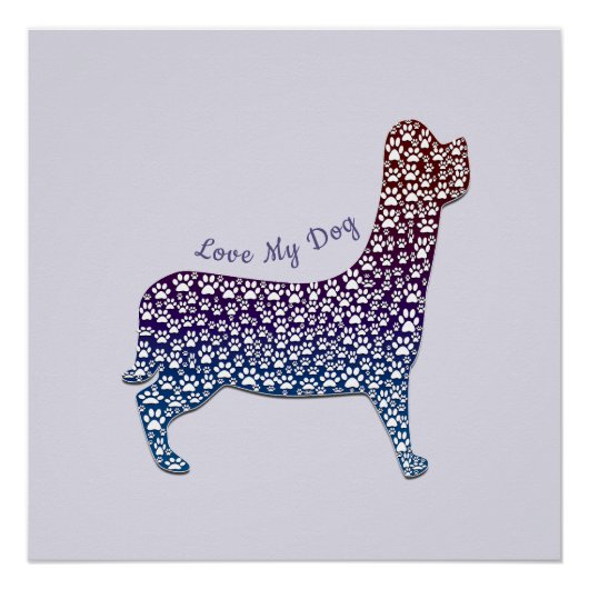 Embossed Indigo Gradient Paw Print Dog Outline Perfect Poster (Voorkant)
