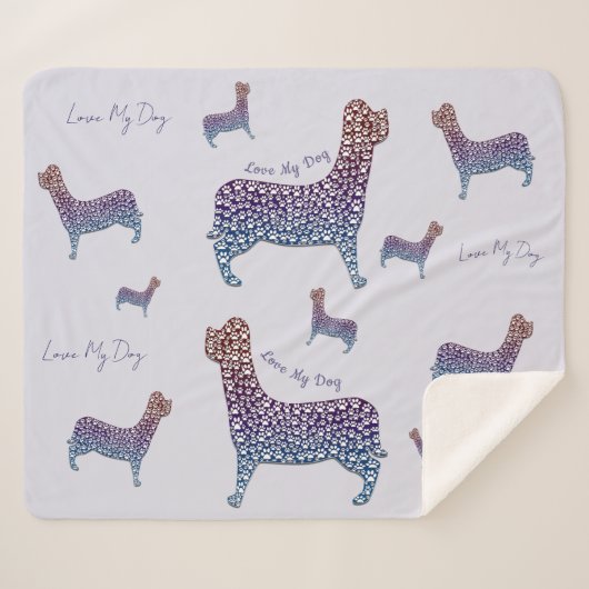 Embossed Indigo Gradient Paw Print Dog Outline Sherpa Deken (Voorkant (horizontaal))