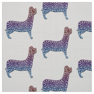 Embossed Indigo Gradient Paw Print Dog Outline Stof