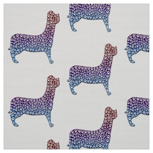 Embossed Indigo Gradient Paw Print Dog Outline Stof (Swatch)