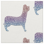 Embossed Indigo Gradient Paw Print Dog Outline Stof (Close Up)