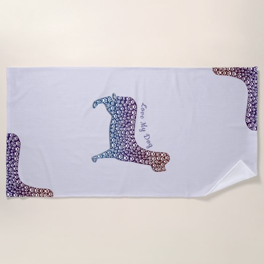 Embossed Indigo Gradient Paw Print Dog Outline Strandlaken (Voorkant)