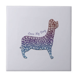 Embossed Indigo Gradient Paw Print Dog Outline Tegeltje