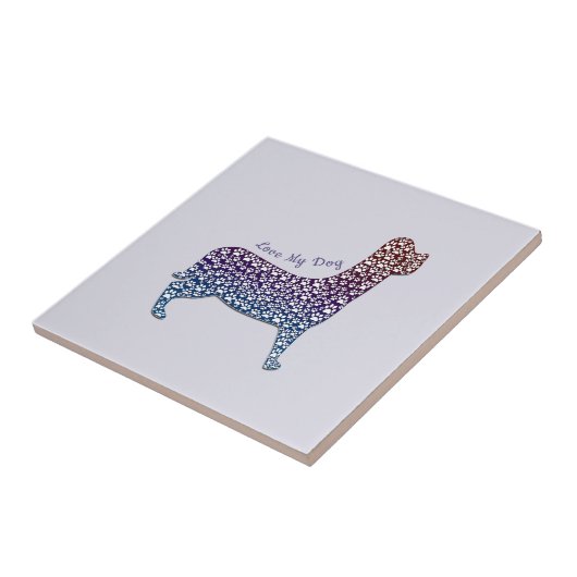 Embossed Indigo Gradient Paw Print Dog Outline Tegeltje (Zijkant)