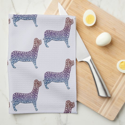 Embossed Indigo Gradient Paw Print Dog Outline Theedoek (Quarter Fold)
