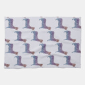 Embossed Indigo Gradient Paw Print Dog Outline Theedoek (Horizontaal)