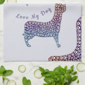 Embossed Indigo Gradient Paw Print Dog Outline Theedoek (Gevouwen)