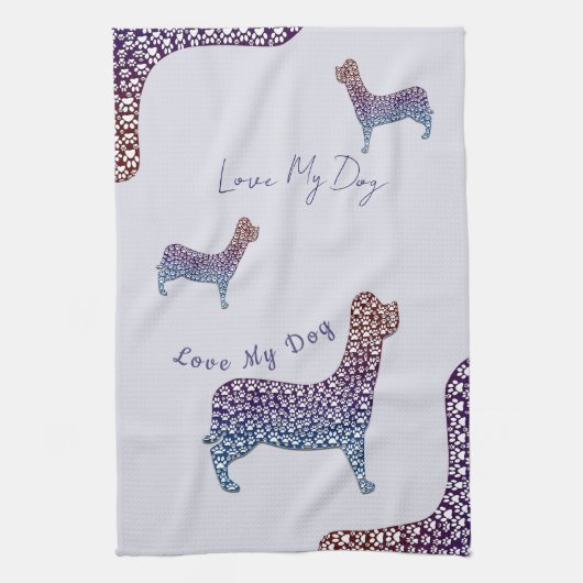 Embossed Indigo Gradient Paw Print Dog Outline Theedoek (Verticaal)