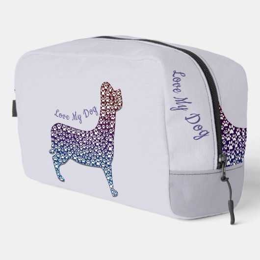 Embossed Indigo Gradient Paw Print Dog Outline Toilettasje (Rechterhoek)