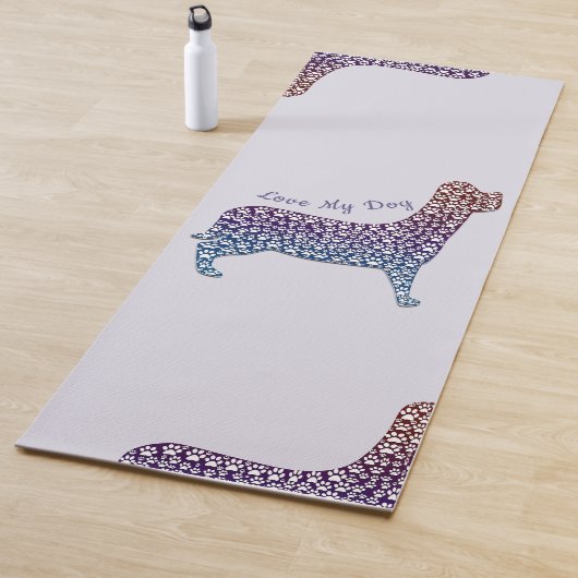 Embossed Indigo Gradient Paw Print Dog Outline Yogamat (In situ)