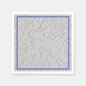 Embossed Look Grijs Konijn Bunny Blauwe Rand Servet (Voorkant)
