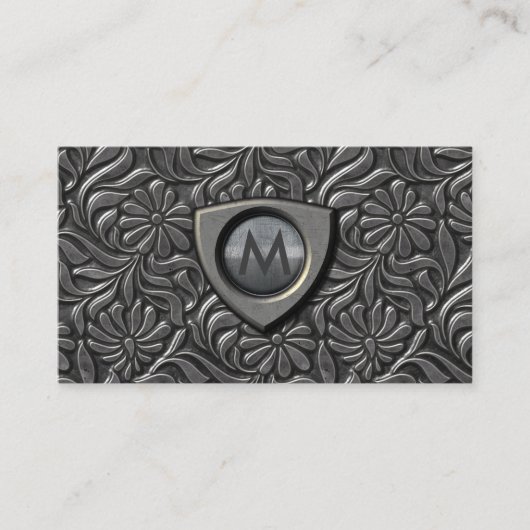 Embossed Metal Shield Monogram ID139 Visitekaartje (Voorkant)