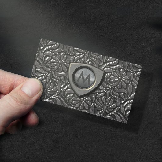 Embossed Metal Shield Monogram ID139 Visitekaartje