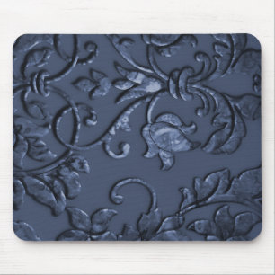 Embossed Metallic Damask Navy Blue Muismat