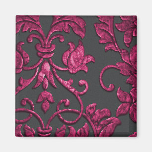Embossed Metallic look Damask, Magenta Magneet