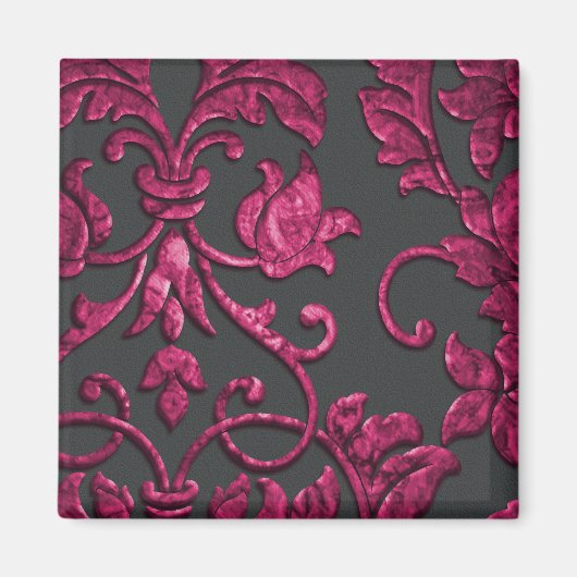Embossed Metallic look Damask, Magenta Magneet (Voorkant)