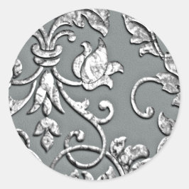 Embossed Metallic look Damask Silver Ronde Sticker