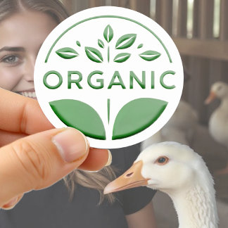 Embossed Organic Food Products Leaf Logo Design Ronde Sticker