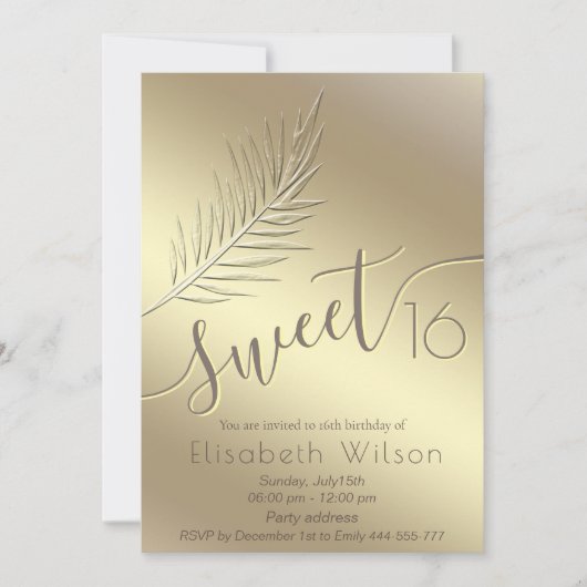 Embossed palm minimalistisch gouden script zoet 16 kaart (Voorkant)