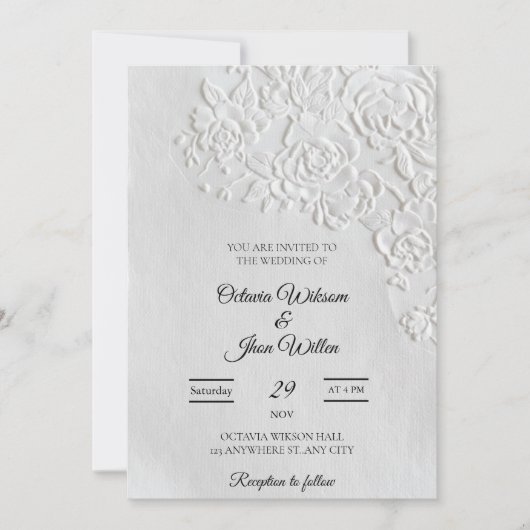 Embossed Roses Deckled Edge Sage Wedding Kaart (Voorkant)