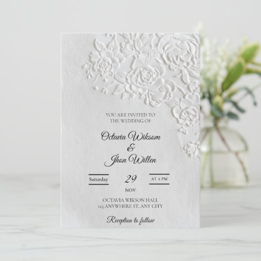 Embossed Roses Deckled Edge Sage Wedding Kaart (Staand voorkant)
