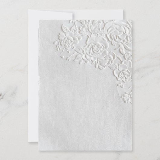 Embossed Roses Deckled Edge Sage Wedding Kaart (Achterkant)