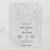 Embossed Roses Deckled Edge Sage Wedding Kaart (Voorkant / Achterkant)