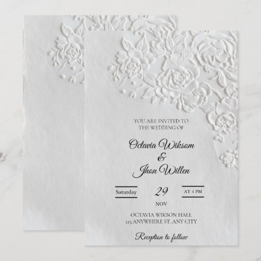 Embossed Roses Deckled Edge Sage Wedding Kaart (Voorkant / Achterkant)