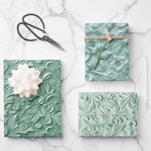 Embossed Shades of Mint Green Inpakpapier Vel (Voorkant)