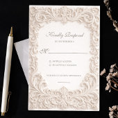 Embossed Style Ivory Rococo Scroll Wedding RSVP Kaartje