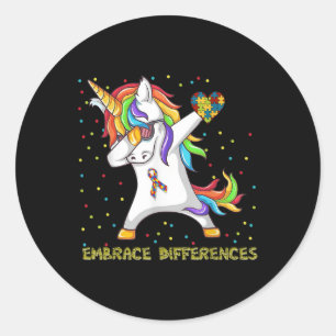 Embrace Difference Unicorn Dabbing Puzzle Autism Ronde Sticker