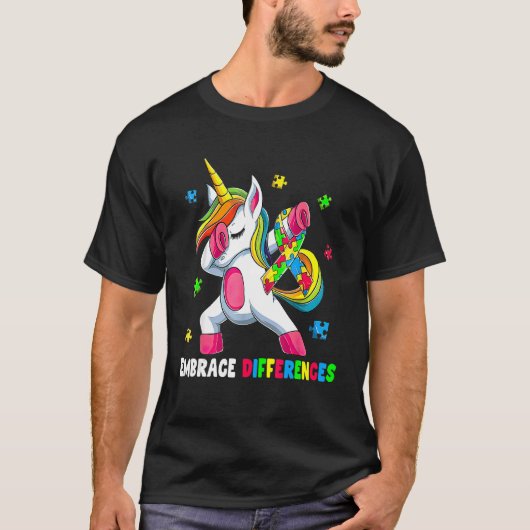 Embrace Difference Unicorn Embrace ADHD Autism AS T-shirt (Voorkant)