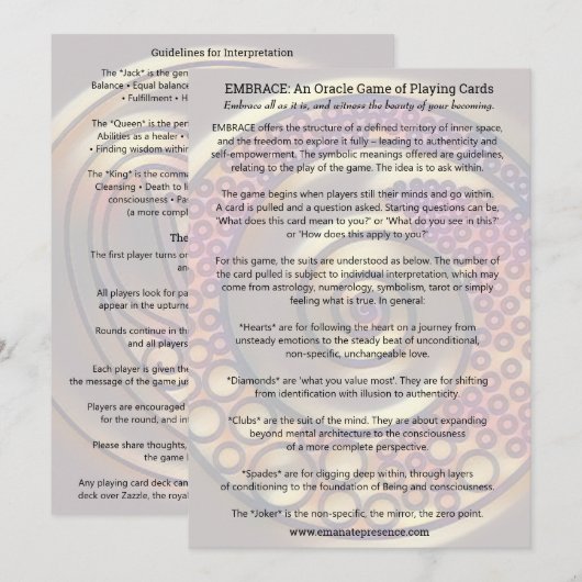 EMBRACE: een Oracle-spel van speelkaarten Kaart (Voorkant / Achterkant)