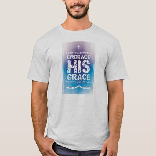"Embrace HIS Grace"-Mannen T-Shirt - Grijs (Voorkant)