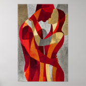 Embrace Me – Abstract Lovers Art in Red & Gold Poster (Voorkant)