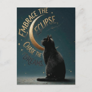 "Embrace the Eclipse" Celestial Cat Illustration Feestdagenkaart