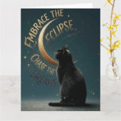 "Embrace the Eclipse" Celestial Cat Illustration Kaart (Gele Bloem)