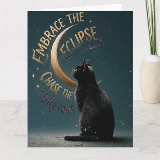 "Embrace the Eclipse" Celestial Cat Illustration Kaart (Voorkant)