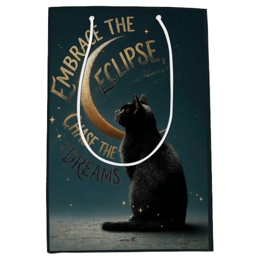 "Embrace the Eclipse" Celestial Cat Illustration Medium Cadeauzakje (Voorkant)