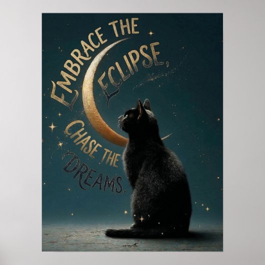 "Embrace the Eclipse" Celestial Cat Illustration Poster (Voorkant)
