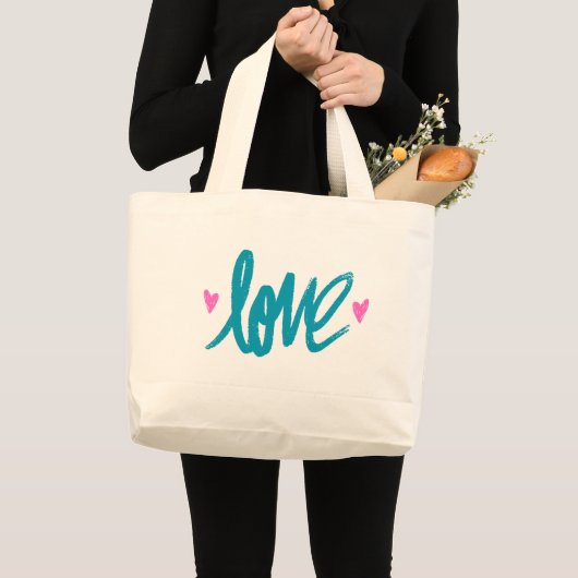 Embrace The Love Turquoise Pink Heart Tote Bag (Voorkant (product))
