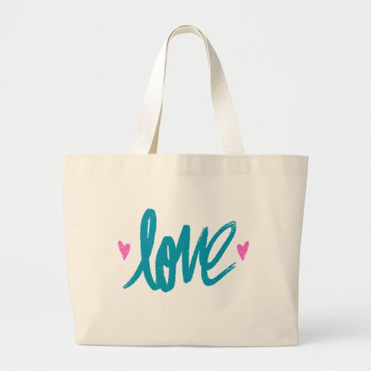 Embrace The Love Turquoise Pink Heart Tote Bag (Voorkant)