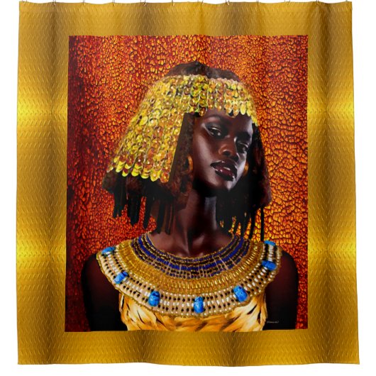 “Embrace the Majesty of Nubian Queens” Douchegordijn (Voorkant)