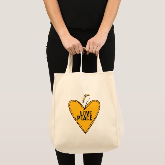 Embrodering Liefde & Vrede ・ Geel ・ Tote Bag (Voorkant (product))
