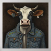 Embroided Moo Jacket- Funny koe in een kostuum Poster (Voorkant)