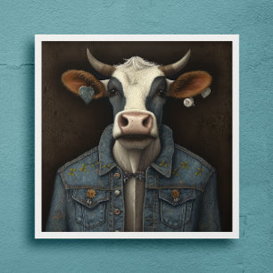 Embroided Moo Jacket- Funny koe in een kostuum Poster